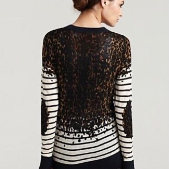 EUC Tory Burch Striped Animal Print Cardigan sz S - Picture 2 of 10